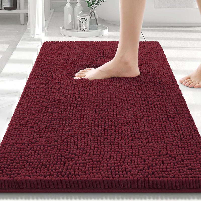 Smiry Luxury Chenille Bathroom Rugs 30x20, Extra Soft and Absorbent Shaggy Bath Mat, Machine Washable, Non-Slip Plush Carpet Runner for Tub, Shower, and Floor, Home Decor Accessories, Burgundy - Image 1
